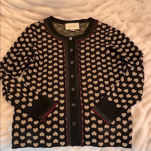 Gucci Black and Gold Heart Patterned Cardigan - Picture 1 of 6